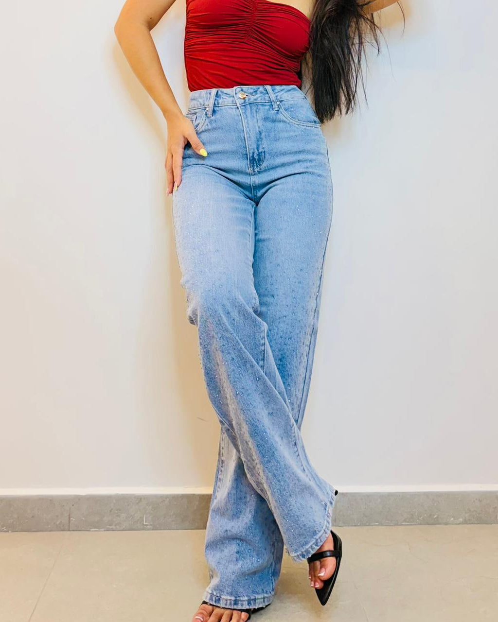 STRAIGHT WIDE JEANS  PIEDRAS - POP SUGAR