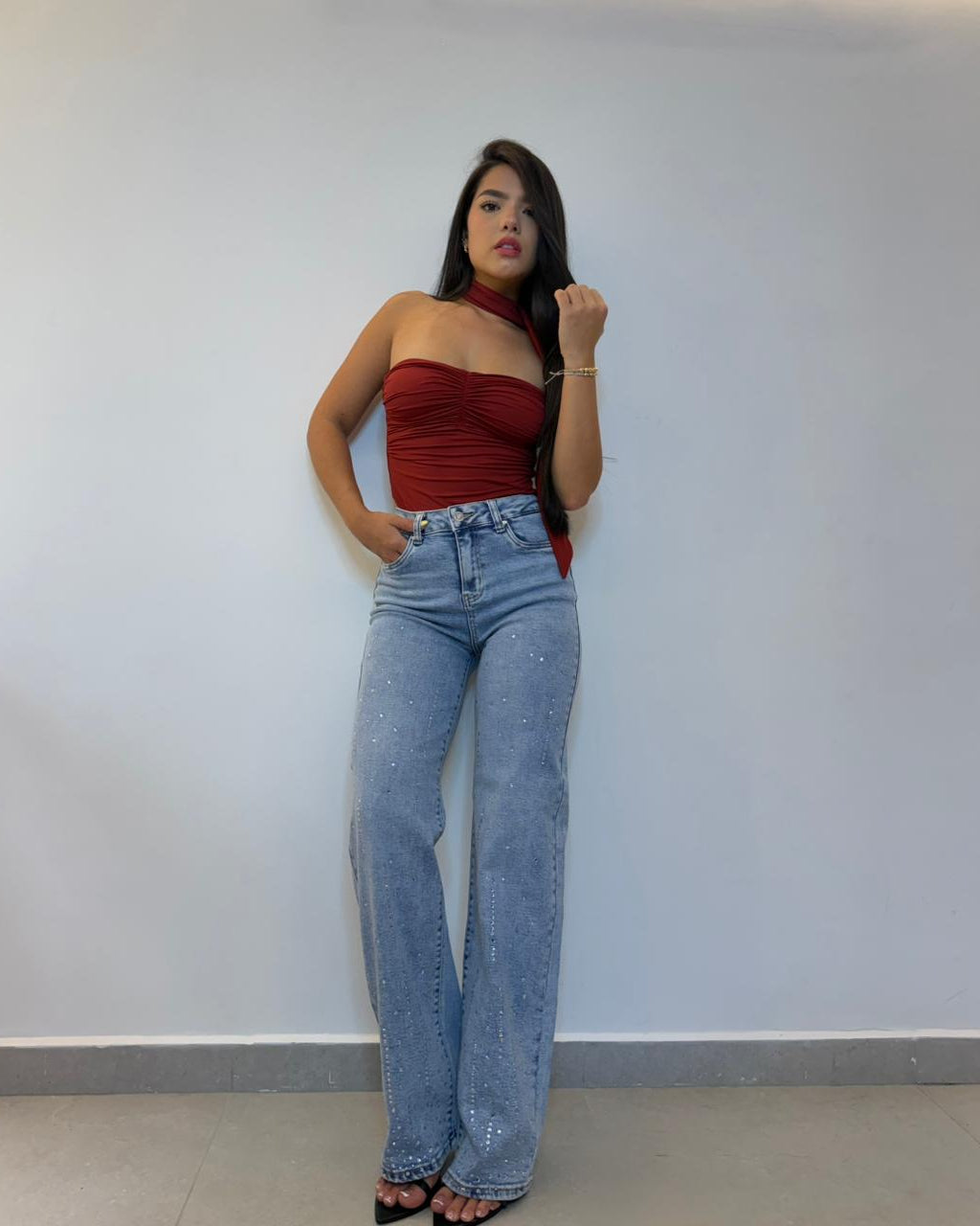 STRAIGHT JEANS  PIEDRAS - POP SUGAR