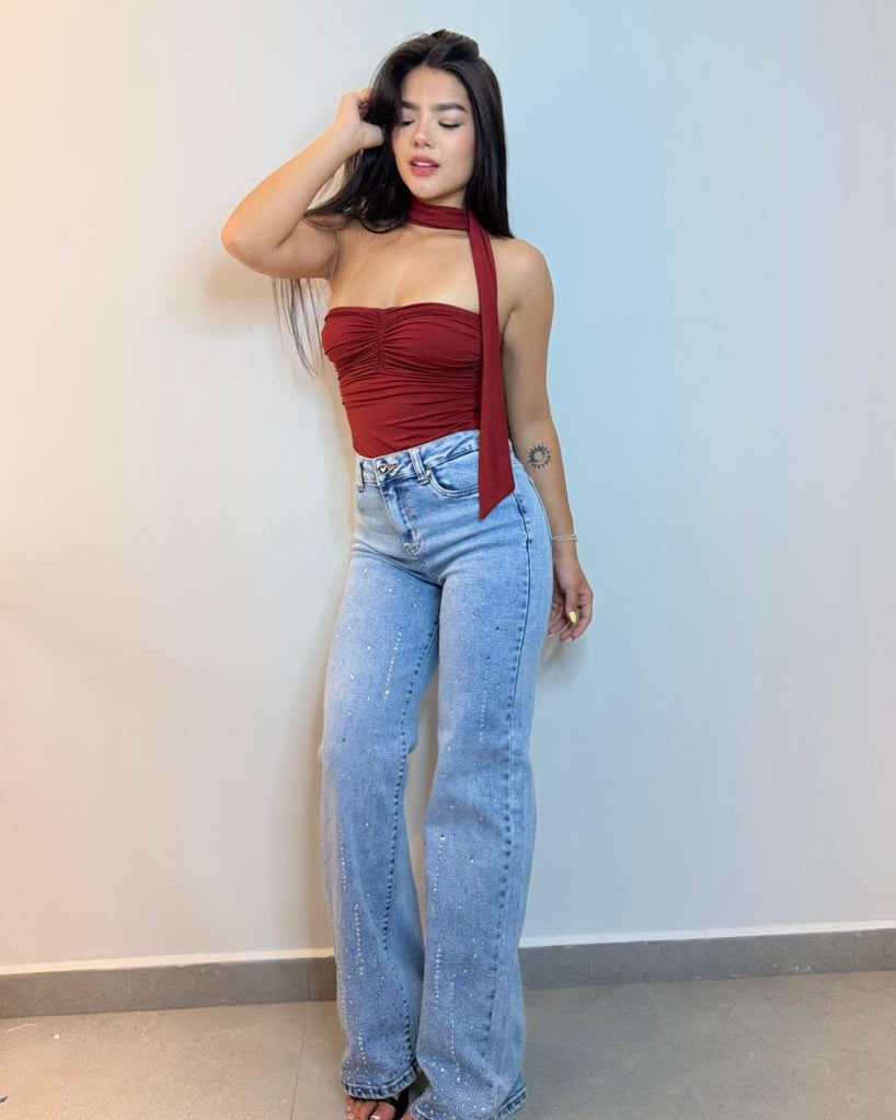 STRAIGHT JEANS  PIEDRAS - POP SUGAR