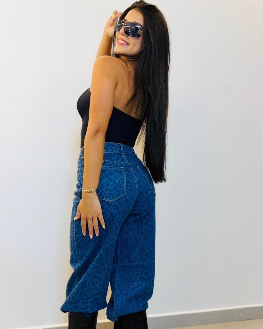 WIDE  LED JEANS  PIEDRAS